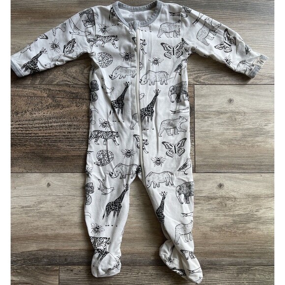ME O MY Earth Baby Animal Print Footie Pajamas White Black Organic Cotton - Picture 1 of 4